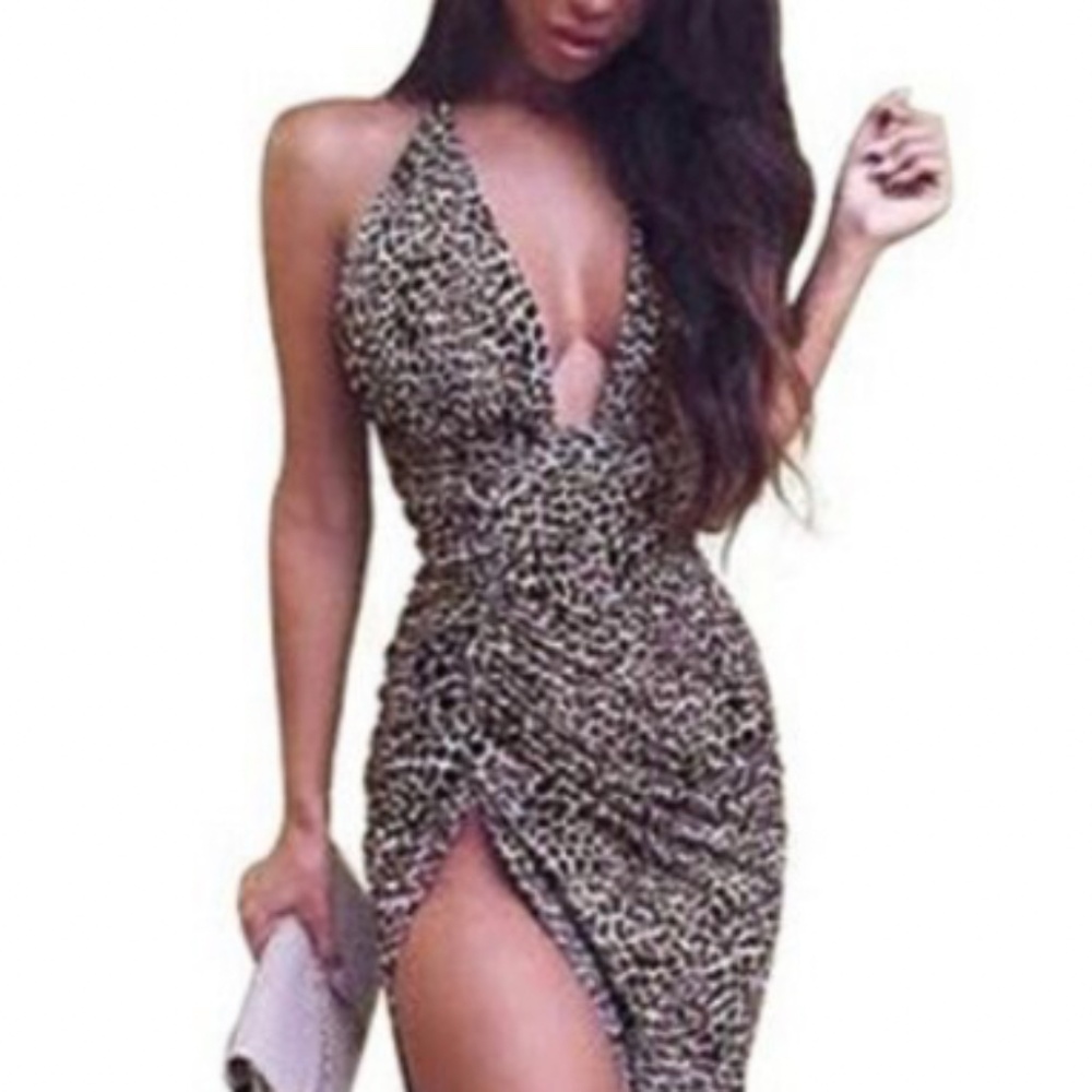 LEOPARD PRINT MIDI DRESS WITH OPEN BACK